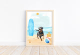 Rottweiler Puppy Dog at Beach Watercolor Dog Illustration Unframed Print, Nursery Decor, Kid's Bedroom, Laundry Room or Dog Lover