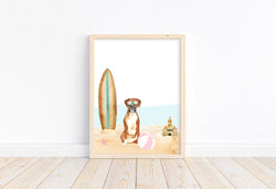 Boxer Puppy Dog at Beach Watercolor Dog Illustration Unframed Print, Nursery Decor, Kid's Bedroom, Laundry Room or Dog Lover