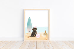 Doodle Puppy Dog at Beach Watercolor Dog Illustration Unframed Print, Nursery Decor, Kid's Bedroom, Laundry Room or Dog Lover