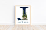 Personalized Woodland Bear Rustic Outdoor Wilderness Themed Baby Boy Nursery Decor Unframed Print - Baby Name Letter Initial Monogram