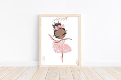 Watercolor African American Ballerina Pink Ballet Nursery Little Girls Room Decor Unframed Print