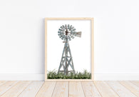 Watercolor Windmill Farmhouse Rustic Barnyard Farm Nursery Decor Unframed Print