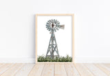 Watercolor Windmill Farmhouse Rustic Barnyard Farm Nursery Decor Unframed Print