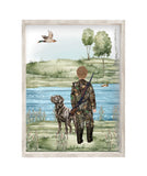 Watercolor Boy Duck Hunting with Lab Dog Nursery Little Boys Room Unframed Print, Rustic Outdoor Themed Decor