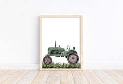 Watercolor Green Tractor Farmhouse Rustic Barnyard Farm Nursery Decor Unframed Print