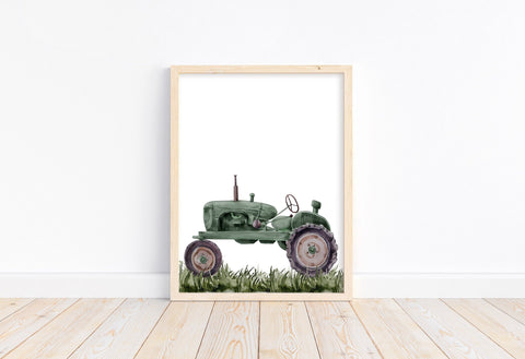 Watercolor Green Tractor Farmhouse Rustic Barnyard Farm Nursery Decor Unframed Print