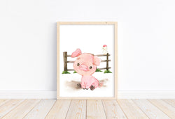 Pig Watercolor Farm Animal Rustic Nursery Decor Unframed Print