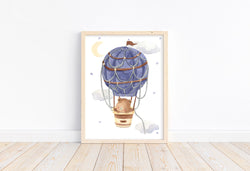 Bear in Hot Air Balloon Watercolor Nursery Decor Unframed Print