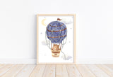 Bear in Hot Air Balloon Watercolor Nursery Decor Unframed Print