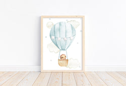Sloth in Hot Air Balloon Watercolor Nursery Decor Unframed Print