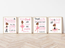 Ballerina in Pink Christian Nursery or Little Girls Room Set of 4 Unframed Prints with Bible Verses