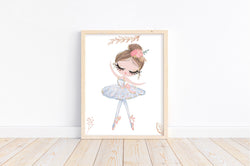 Watercolor Ballerina in White and Gold Ballet Nursery Little Girls Room Decor Unframed Print