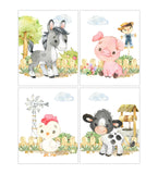 Farm Animal Nursery Little Boys or Girls Room Decor Set of 4 Unframed Prints - Cow, Pig, Horse and Rooster