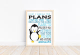 Penguin Arctic Animal Christian Nursery Decor Unframed Print - For I Know The Plans I Have For You - Jeremiah 29:11