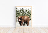 Bear Woodland Forest Animals Wilderness Watercolor Nursery Decor Unframed Print