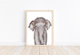 Watercolor Baby Elephant Safari Animal Nursery Unframed Print