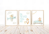 Oh The Places You'll Go Adventure Watercolor Nursery Set of 3 Unframed Prints Airplane and Car Boy Nursery Art