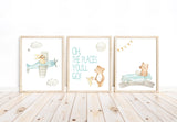Oh The Places You'll Go Adventure Watercolor Nursery Set of 3 Unframed Prints Airplane and Car Boy Nursery Art