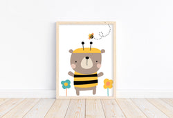 Cute Honey Bee Bear Nursery Decor Unframed Print Kids Room Wall Art
