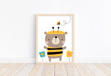 Cute Honey Bee Bear Nursery Decor Unframed Print Kids Room Wall Art