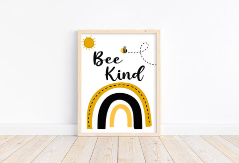 Cute Bee Kind Honey Bee Rainbow Nursery Decor Unframed Print Kids Room Wall Art
