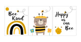 Cute Honeybee Bear Bee Kind Happy As Can Bee Nursery Decor Set of 3 Unframed Prints Kids Room Wall Art