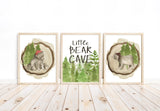 Little Bear Cave Bear Woodland Forest Animal Watercolor Lumberjack Wilderness Outdoor Themed Nursery Decor Set of 3 Unframed Prints