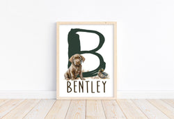 Personalized Watercolor Chocolate Lab Puppy and Duckling Rustic Wilderness Outdoor Hunting Nursery Decor Unframed Print - Name and Initial