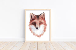 Fox Head Watercolor Nature Rustic Hunting Outdoor Themed Decor Nursery Little Boys Room Unframed Print