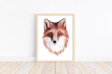 Fox Head Watercolor Nature Rustic Hunting Outdoor Themed Decor Nursery Little Boys Room Unframed Print