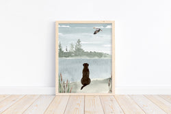 Watercolor Duck Hunting Chocolate Labrador Nursery Little Boys Room Unframed Print Rustic Outdoor Themed Decor