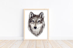 Wolf Head Watercolor Nature Rustic Hunting Outdoor Themed Decor Nursery Little Boys Room Unframed Print