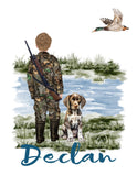 Watercolor Father Son Duck Hunting with German Shorthaired Pointer Dog Nursery Little Boys Room Unframed Print, Rustic Outdoor Themed Decor
