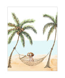 Puppy Dog in Hammock at Beach Watercolor Dog Unframed Print, Nursery Decor, Kid's Bedroom, Laundry Room or Dog Lover