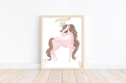 Watercolor Ballerina Horse Pink and Gold Ballet Nursery Little Girls Room Decor Unframed Print