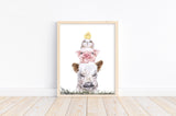 Peekaboo Farm Animal Stack Watercolor Rustic Nursery Decor Unframed Print, Cow, Pig, Bunny Rabbit and Chicken