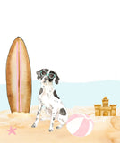 English Pointer Puppy Dog at Beach Watercolor Dog Illustration Unframed Print, Nursery Decor, Kid's Bedroom, Laundry Room or Dog Lover