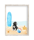 Black and White Doodle Puppy Dog at Beach Watercolor Dog Illustration Unframed Print Nursery Decor, Kid's Bedroom, Laundry Room or Dog Lover
