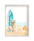 Golden Retriever Puppy Dog at Beach Watercolor Dog Illustration Unframed Print, Nursery Decor, Kid's Bedroom, Laundry Room or Dog Lover