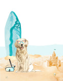 Golden Retriever Puppy Dog at Beach Watercolor Dog Illustration Unframed Print, Nursery Decor, Kid's Bedroom, Laundry Room or Dog Lover