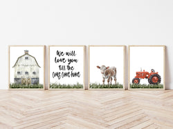 We Will Love You Til The Cows Come Home Barnyard Rustic Farm Tractor Nursery Decor Set of 4 Unframed Farmhouse Prints