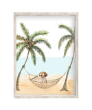 Puppy Dog in Hammock at Beach Watercolor Dog Unframed Print, Nursery Decor, Kid's Bedroom, Laundry Room or Dog Lover
