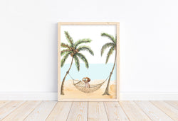 Puppy Dog in Hammock at Beach Watercolor Dog Unframed Print, Nursery Decor, Kid's Bedroom, Laundry Room or Dog Lover