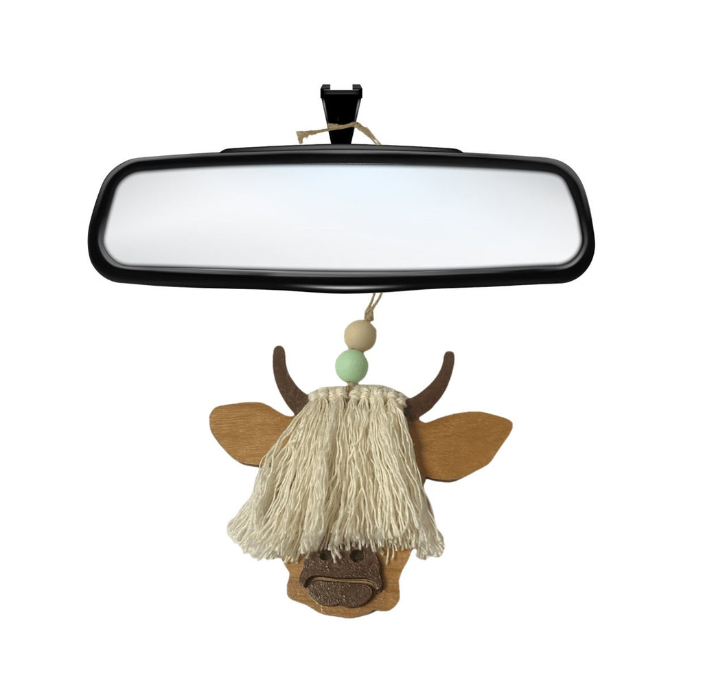 Highland Cow Car Charm, Rearview Mirror Cow Charm Ornament with Mint a ...
