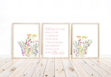 Hold Her a Little Longer Nursery Decor for a Baby Girl Room Nursery Quote Pink Wildflower Nursery Wall Art Set of 3 Unframed Prints