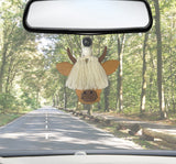 Highland Cow Macrame Car Charm for Rearview Mirror Western Themed Cow Print with Black and White Wood Beads and Plaid Bow