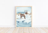 Watercolor Reindeer Polar Arctic Animal Nursery Unframed Print