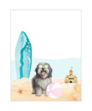 Bearded Collie Puppy Dog at Beach Watercolor Dog Illustration Unframed Print, Nursery Decor, Kid's Bedroom, Laundry Room or Dog Lover