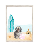 Bearded Collie Puppy Dog at Beach Watercolor Dog Illustration Unframed Print, Nursery Decor, Kid's Bedroom, Laundry Room or Dog Lover