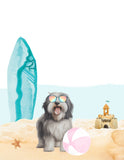 Bearded Collie Puppy Dog at Beach Watercolor Dog Illustration Unframed Print, Nursery Decor, Kid's Bedroom, Laundry Room or Dog Lover